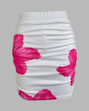 Floral Print Strapless Tied Top /w Ruched Mini Skirt Set Two Piece Outfit