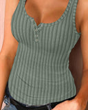 U Neck Snap Button Ribbed Tank Top