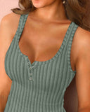 U Neck Snap Button Ribbed Tank Top