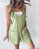 Tied Detail Buttoned Pocket Design U Neck Romper