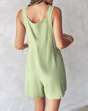 Tied Detail Buttoned Pocket Design U Neck Romper