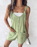 Tied Detail Buttoned Pocket Design U Neck Romper