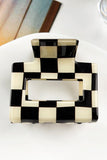 Black Checkerboard Print Hollowed Mini Square Claw Clip