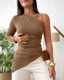 One Shoulder Long Sleeve Asymmetrical Top