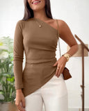 One Shoulder Long Sleeve Asymmetrical Top