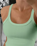 3 Pieces Scoop Neck Spaghetti Strap Ribbed Top Casual Sleeveless Slim Fit Tank