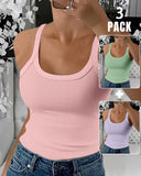 3 Pieces Scoop Neck Spaghetti Strap Ribbed Top Casual Sleeveless Slim Fit Tank