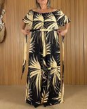 Tropical Print Off the Shoulder Short  Sleeve Waist Tied Detail Dress