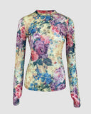 Floral Print Round Neck Long Sleeve T Shirt Casual Slim Fit Top