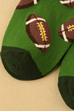 Blackish Green Rugby Football Print Mid-length Socks
