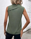 Asymmetrical Neck Sleeveless Waffle Tank Casual Button Decor Slim Fit Top