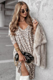 Gray Leopard Print V Neck Loose Fit Mini Dress