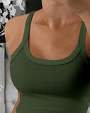3 Pieces Scoop Neck Spaghetti Strap Ribbed Top Casual Sleeveless Slim Fit Tank