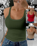 3 Pieces Scoop Neck Spaghetti Strap Ribbed Top Casual Sleeveless Slim Fit Tank