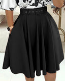 Floral Print Colorblock Flare Sleeve A line Dress Work Dress