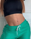 Striped Side Zipper Design Drawstring Wide Leg Casual Pants