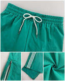 Striped Side Zipper Design Drawstring Wide Leg Casual Pants