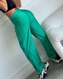 Striped Side Zipper Design Drawstring Wide Leg Casual Pants