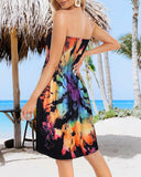 Floral Print Bandeau Sleeveless Ruched Boho Dress Casual Backless Smocked A Line Dress