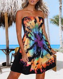 Floral Print Bandeau Sleeveless Ruched Boho Dress Casual Backless Smocked A Line Dress