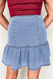 Beau Blue Asymmetric Ruffle Overlay Denim Mini Skirt