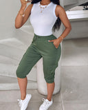 Side Pockets Drawstring Waist Cropped Cargo Pants