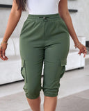 Side Pockets Drawstring Waist Cropped Cargo Pants