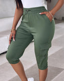 Side Pockets Drawstring Waist Cropped Cargo Pants