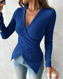 V Neck Overlap Asymmetrical Long Sleeve Top