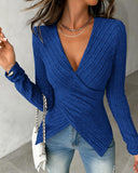 V Neck Overlap Asymmetrical Long Sleeve Top