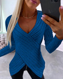 V Neck Overlap Asymmetrical Long Sleeve Top