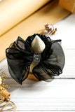 Black Rhinestone Mesh Bow Elastic Hair Scrunchie