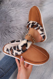 Chestnut Leopard Patched Plush Lined Thick Home Slippers