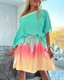 Ombre Tied Detail Batwing Sleeve Dress