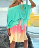 Ombre Tied Detail Batwing Sleeve Dress