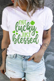 White not lucky just blessed Clover Heart Printed Plus Size T Shirt