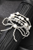 Silvery Bow Knot Pearl Beaded Multi Layered Bracelet Set