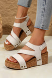 Beige Cut Out Suede Velcro Wedge Sandals