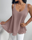 Love Heart Pattern Contrast Lace Layered Chiffon Tank Top