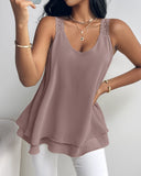 Love Heart Pattern Contrast Lace Layered Chiffon Tank Top