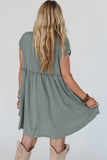 Mist Green Frilled Gathered Seam Round Neck T Shirt Dress