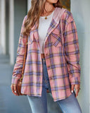 Plaid Pattern Pocket Design Button Down Hooded Shacket