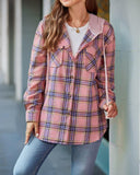 Plaid Pattern Pocket Design Button Down Hooded Shacket