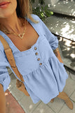 Beau Blue Denim Button Detail Babydoll Square Neck Mini Dress