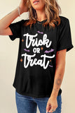 Black Trick Or Treat Bat Print Crew Neck Halloween T Shirt