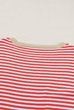 Fiery Red Contrast Trimmed Striped Drop Shoulder Sweater