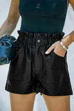 Black Faux Leather Paper Bag Waist High Rise Shorts