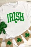 White IRISH Clover Glitter Printed St Patricks T Shirt