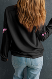 Black Sequined Crawfish Graphic Drop Shoulder Sweatshirt