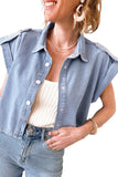 Dusk Blue Denim Pinup Folded Cap Sleeve Shirt